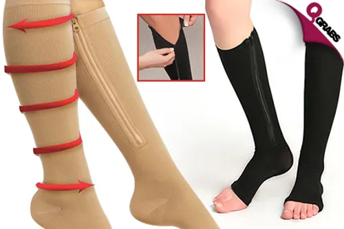 For QR35 Increase Circulation with a Pair of Open-Toe Compression Socks in Classic Colors! (QR83 Value)